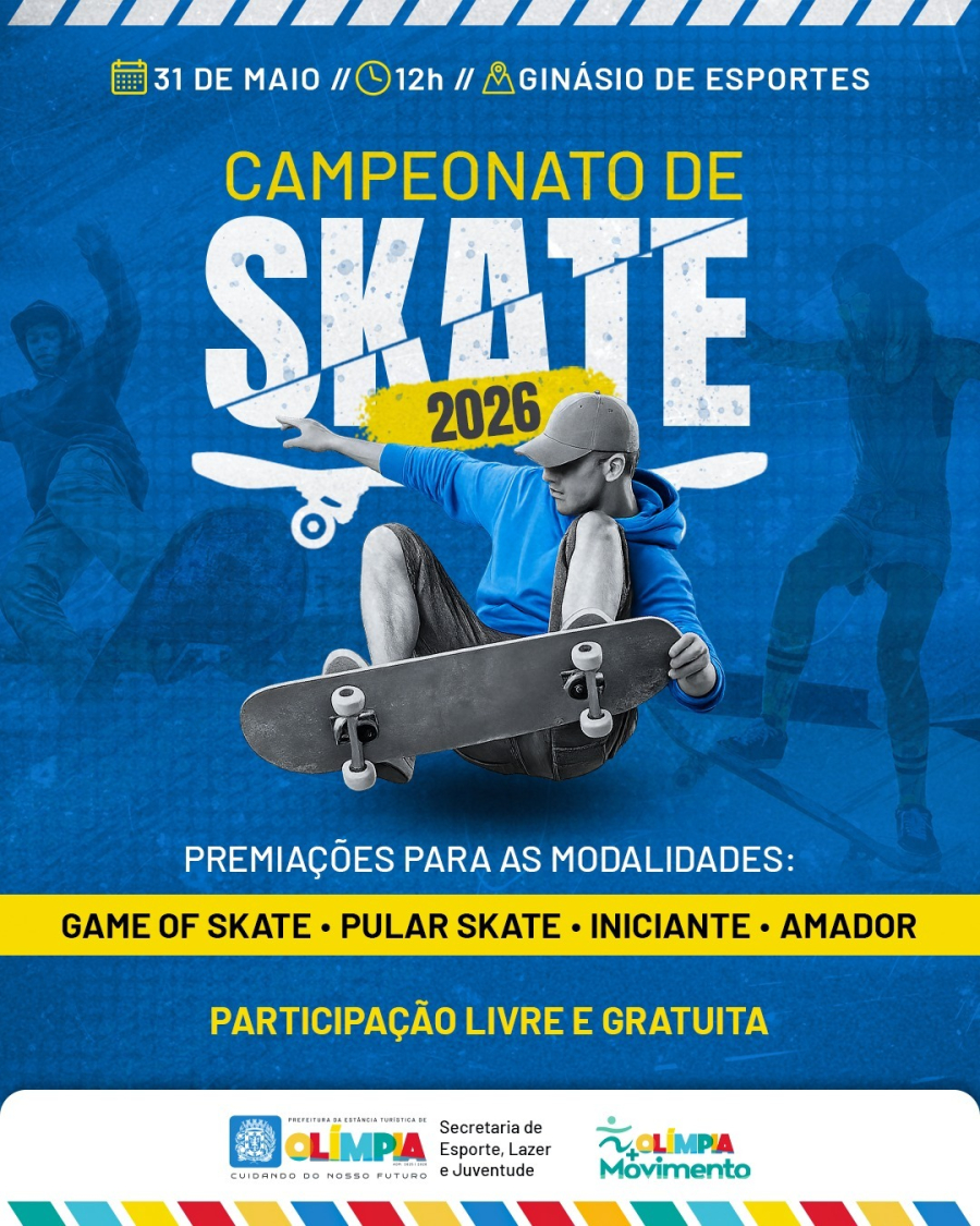 Campeonato de skate reúne atletas e público no domingo em Olímpia