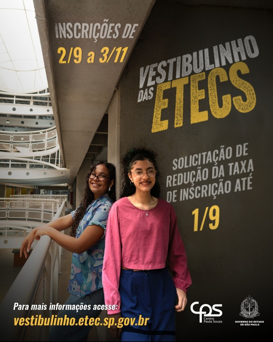Prazo para pedido de redução da taxa do Vestibulinho da ETEC vai até 1º de setembro